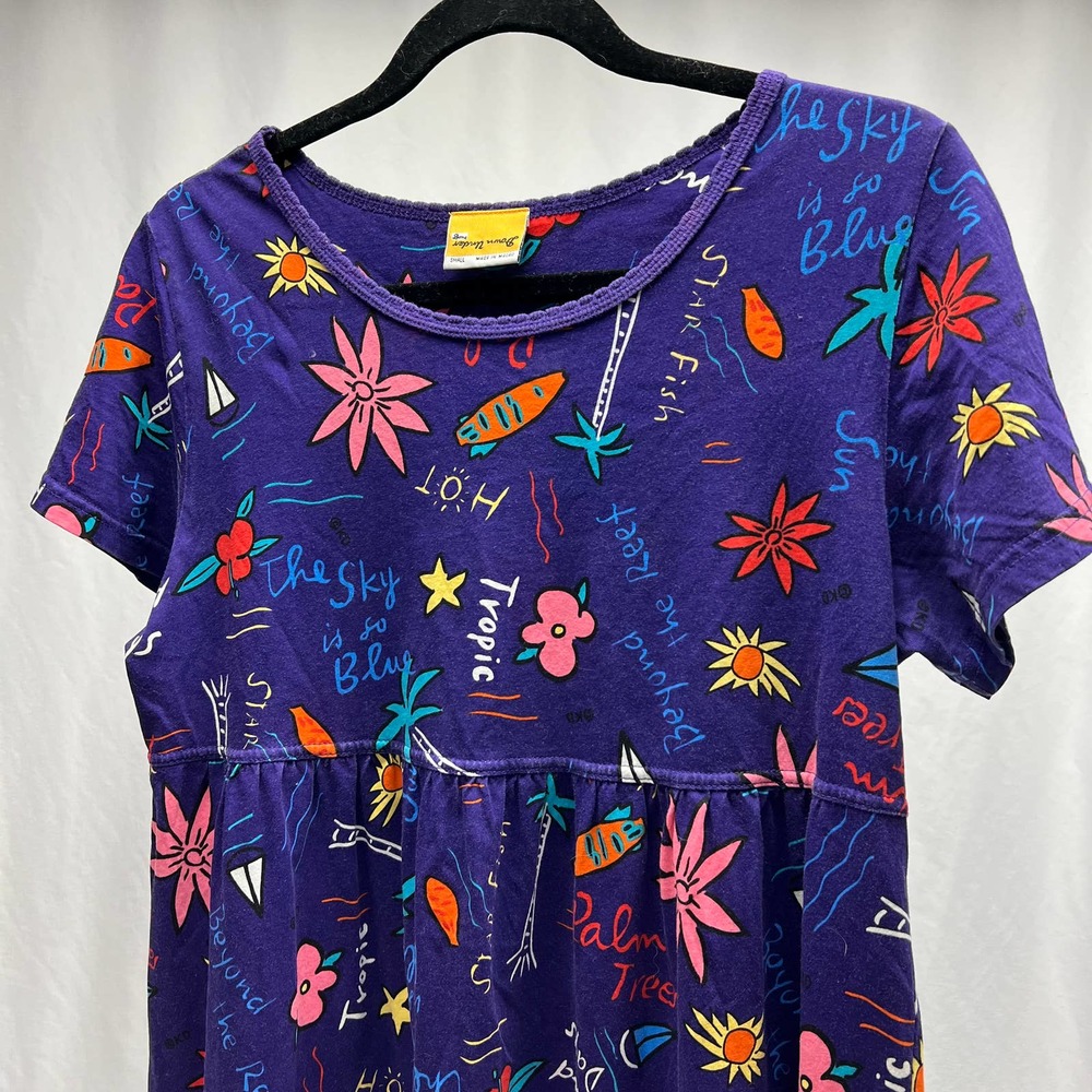 Vintage Down Under Palm Tree Midi Dress Women's Size Small Purple Tropical Print